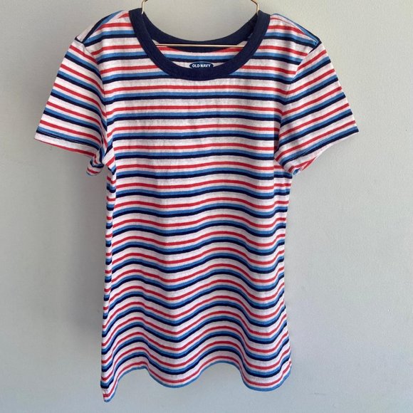 Old Navy Women's Slim-Fit Red, Blue & White Striped T-shirt - Picture 3 of 8